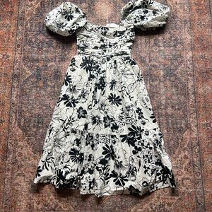 Abercrombie Floral Black and White Dress with Smocked Waist